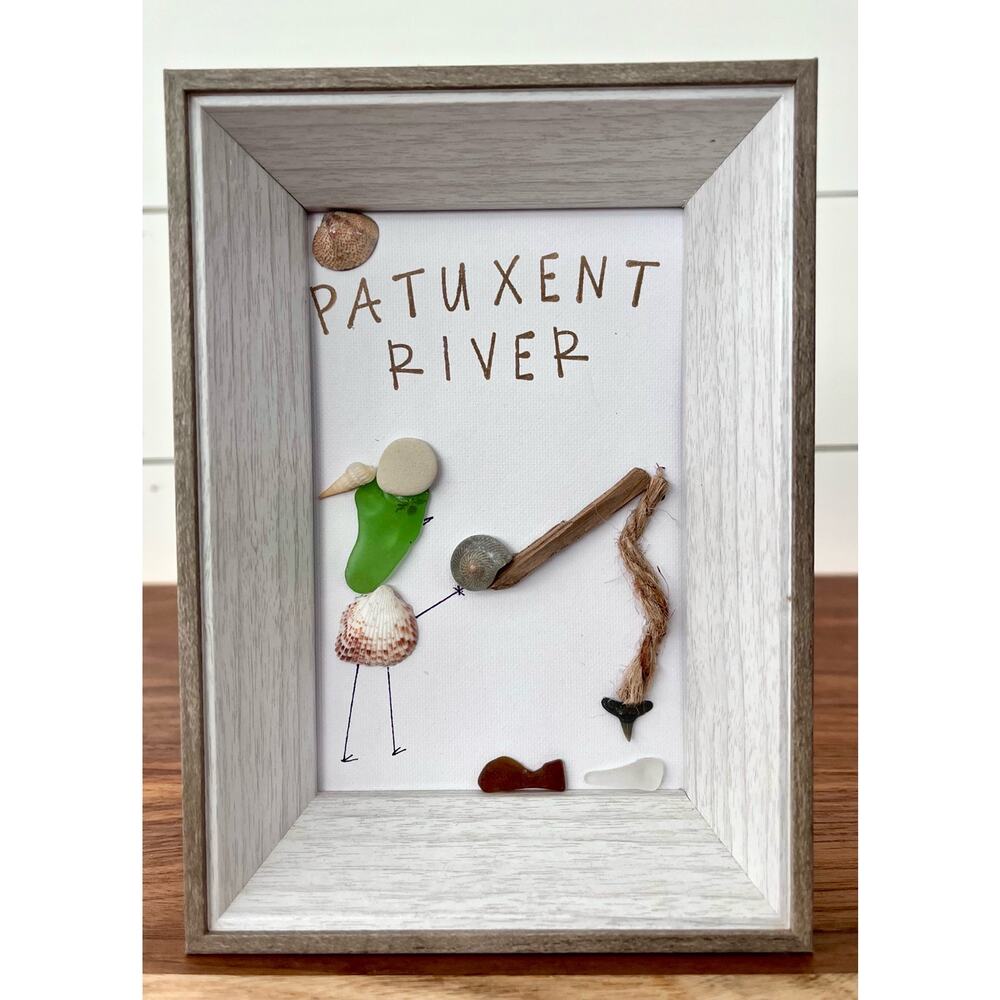 Handmade Pax River Fisherman Sea Glass Art 5x7
